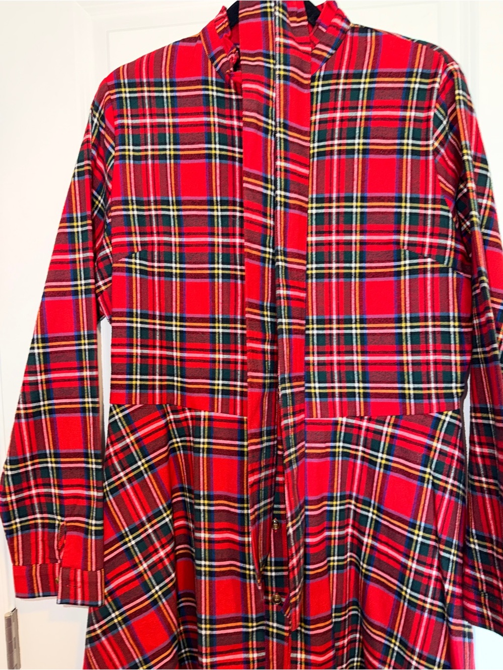 Kiel James Patrick Cozy Cabin Flannel Red Plaid Shirt Mini Dress with Waist Tie - Picture 4 of 6